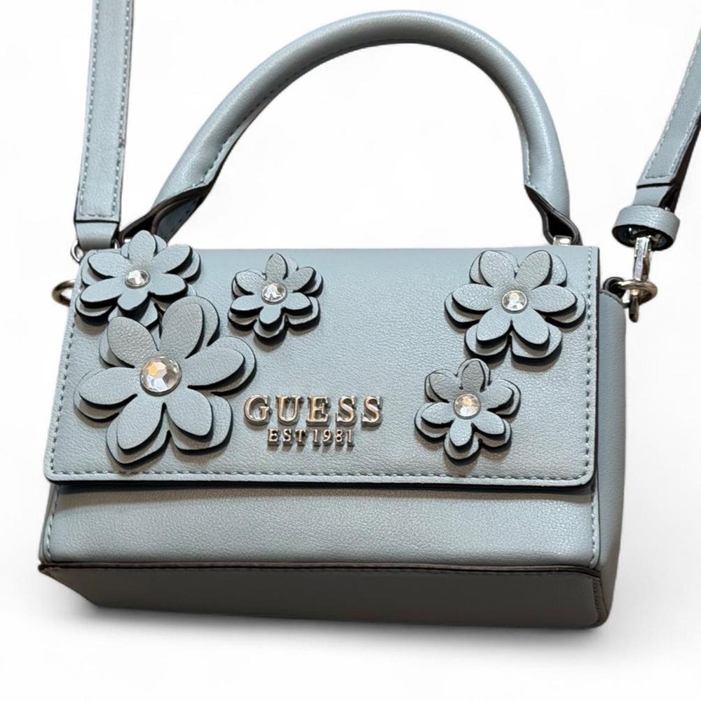 Guess Blue Floral Mini Top Handle Flap Purse